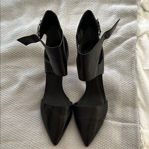 Sigerson Morrison Black leather heels with chrome ankle buckle size 9